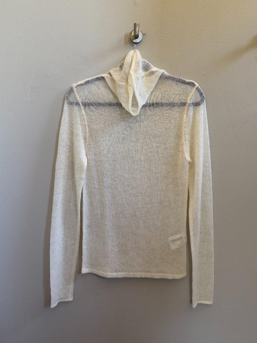 NWOT Zara SRPLS Cream Sheer See-Through Knit Turtleneck Top, Size L